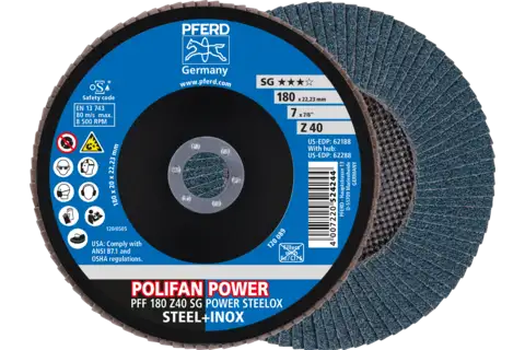 POLIFAN POWER flap disc PFF 180x22.23 mm flat Z40 SG STEELOX steel/stainless steel 1