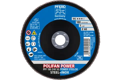 POLIFAN POWER flap taşlama diski PFF 180x22,23 mm düz Z40 SG STEELOX çelik/paslanmaz çelik 2