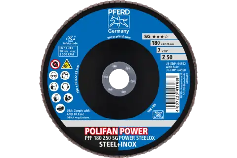 POLIFAN POWER flap disc PFF 180x22.23 mm flat Z50 Performance Line SG STEELOX for steel/stainless steel 2