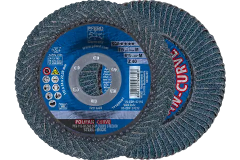 Flap Disc, 4-1/2"x7/8, Z SGP CURVE STEELOX,40 Grit,Medium Radius,Zirconia,2 Pack 2