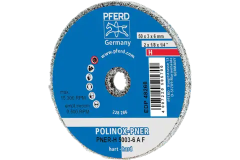POLINOX verpresstes Vlies-Rad PNER Ø 50x3 mm Bohrung-Ø 6 mm Hart A Fein für Finish 1