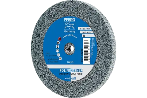 POLINOX pressed non-woven wheel PNER dia. 75X6 mm centre hole dia. 6 mm soft SIC fine for finishing 1