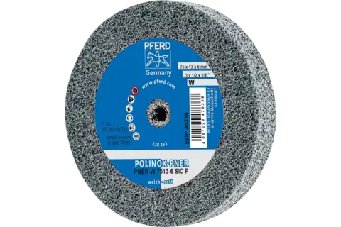 POLINOX pressed non-woven wheel PNER dia. 75x13 mm centre hole dia. 6 mm soft SIC fine for finishing 1