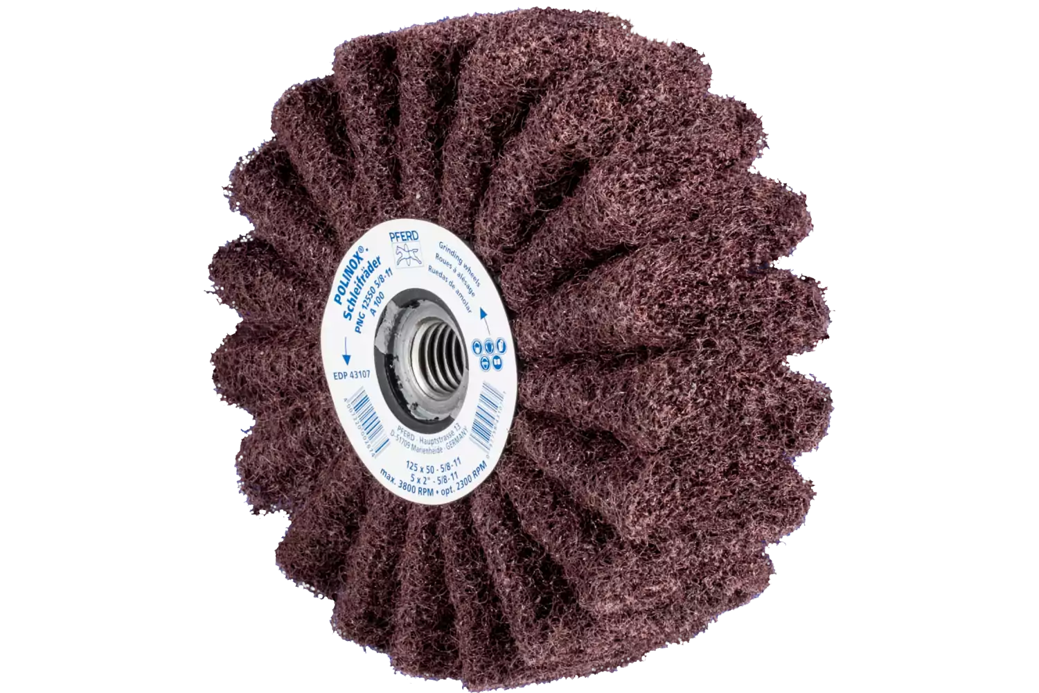 POLINOX non-woven unmounted grinding wheel PNG dia. 125x50 thread 5/8-11 A100 for fine grinding and finishing 1