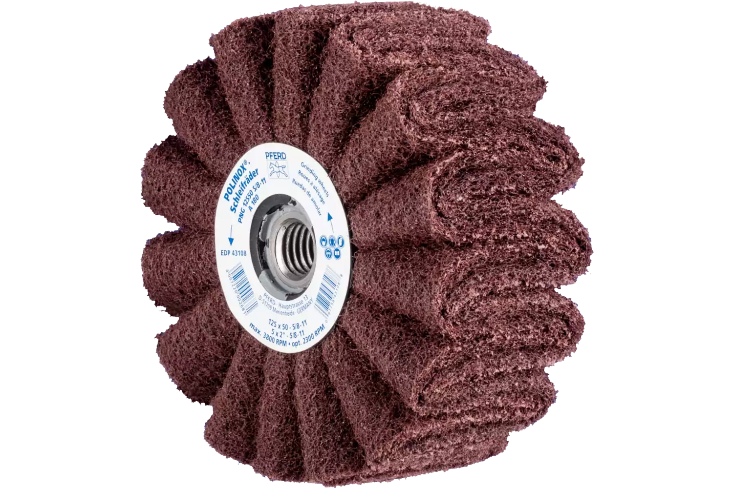 POLINOX non-woven unmounted grinding wheel PNG dia. 125x50 thread 5/8-11 A180 for fine grinding and finishing 1