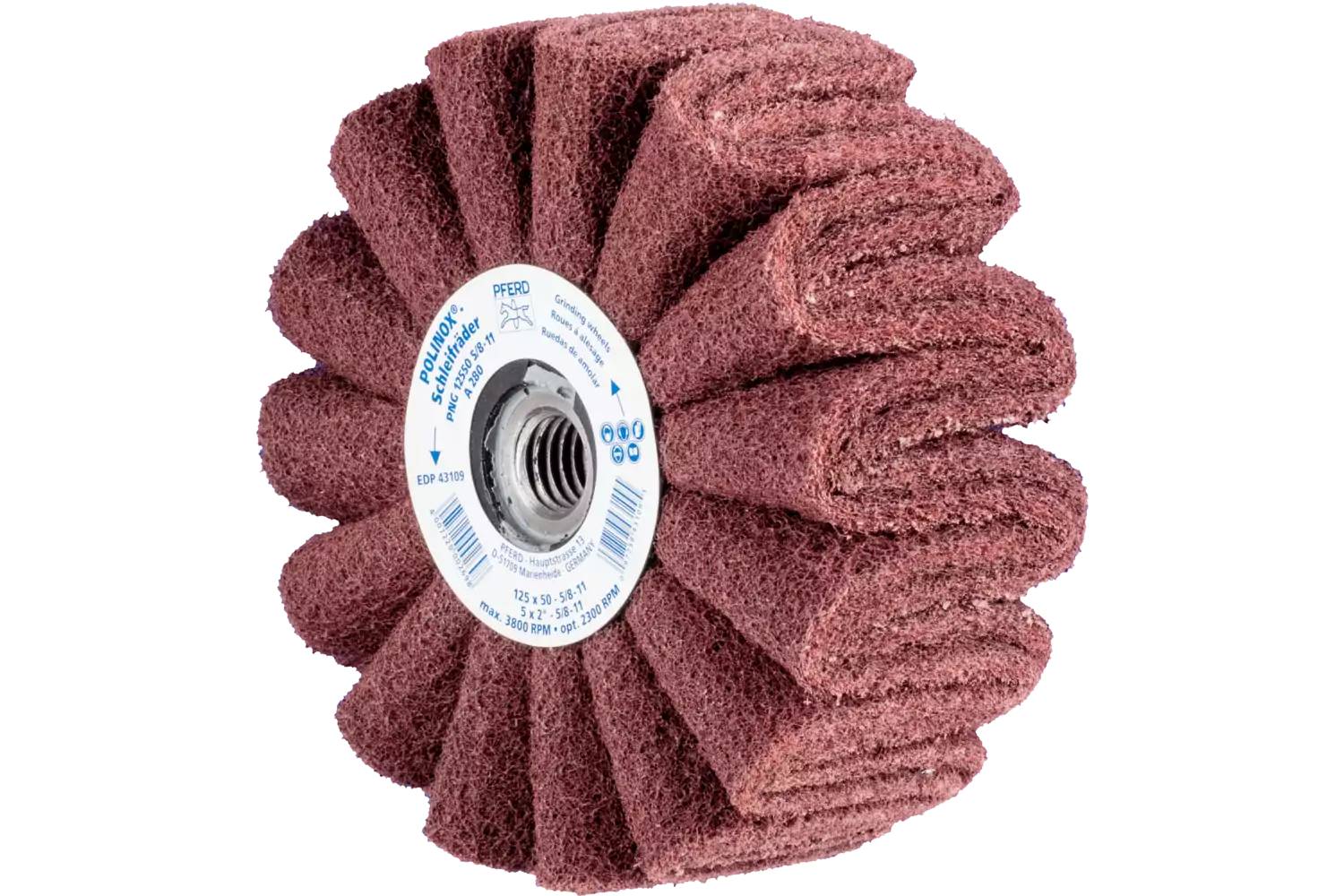 POLINOX non-woven unmounted grinding wheel PNG dia. 125x50 thread 5/8-11 A280 for fine grinding and finishing 1