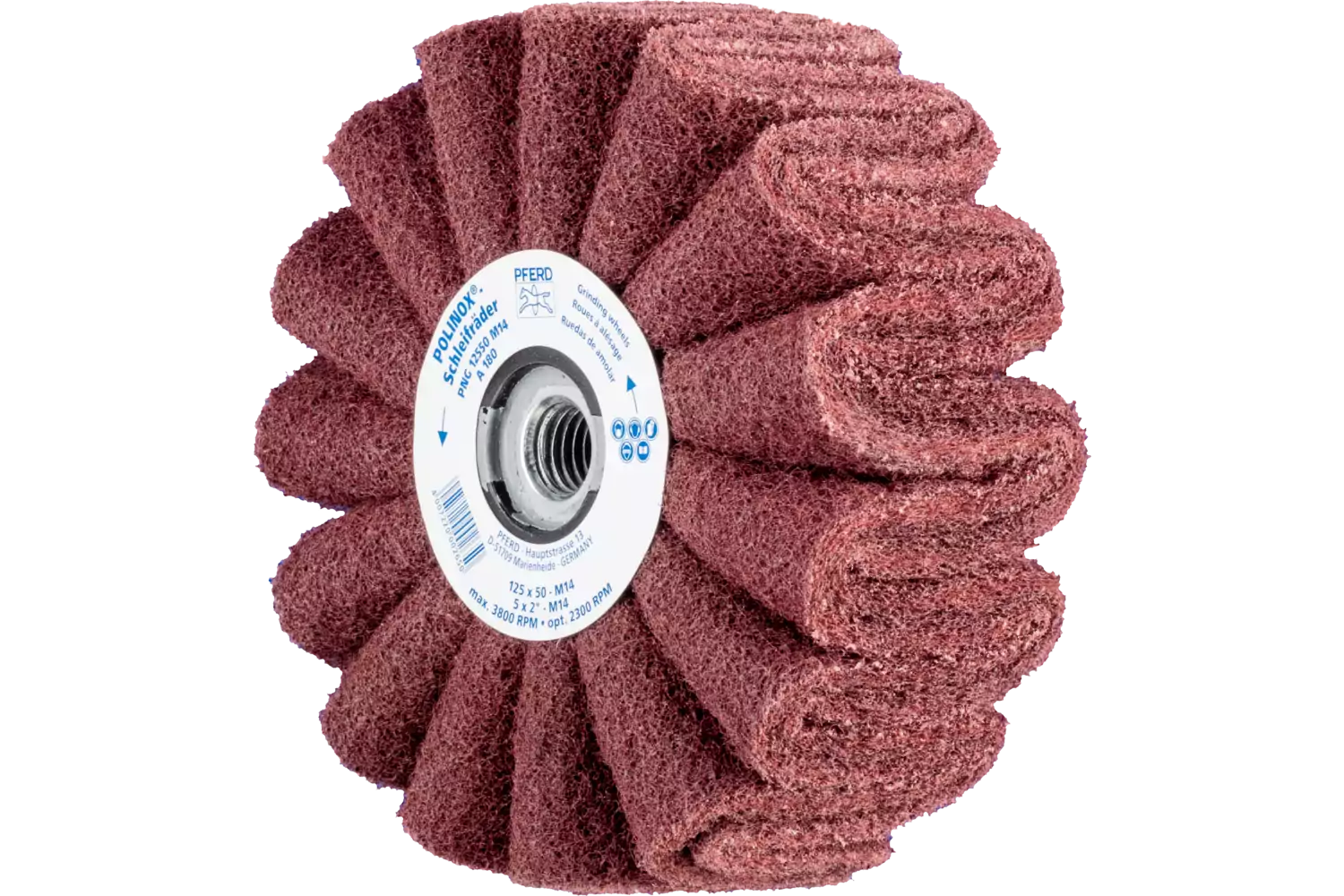 POLINOX non-woven unmounted grinding wheel PNG dia. 125x50 mm thread M14 A180 for fine grinding and finishing 1