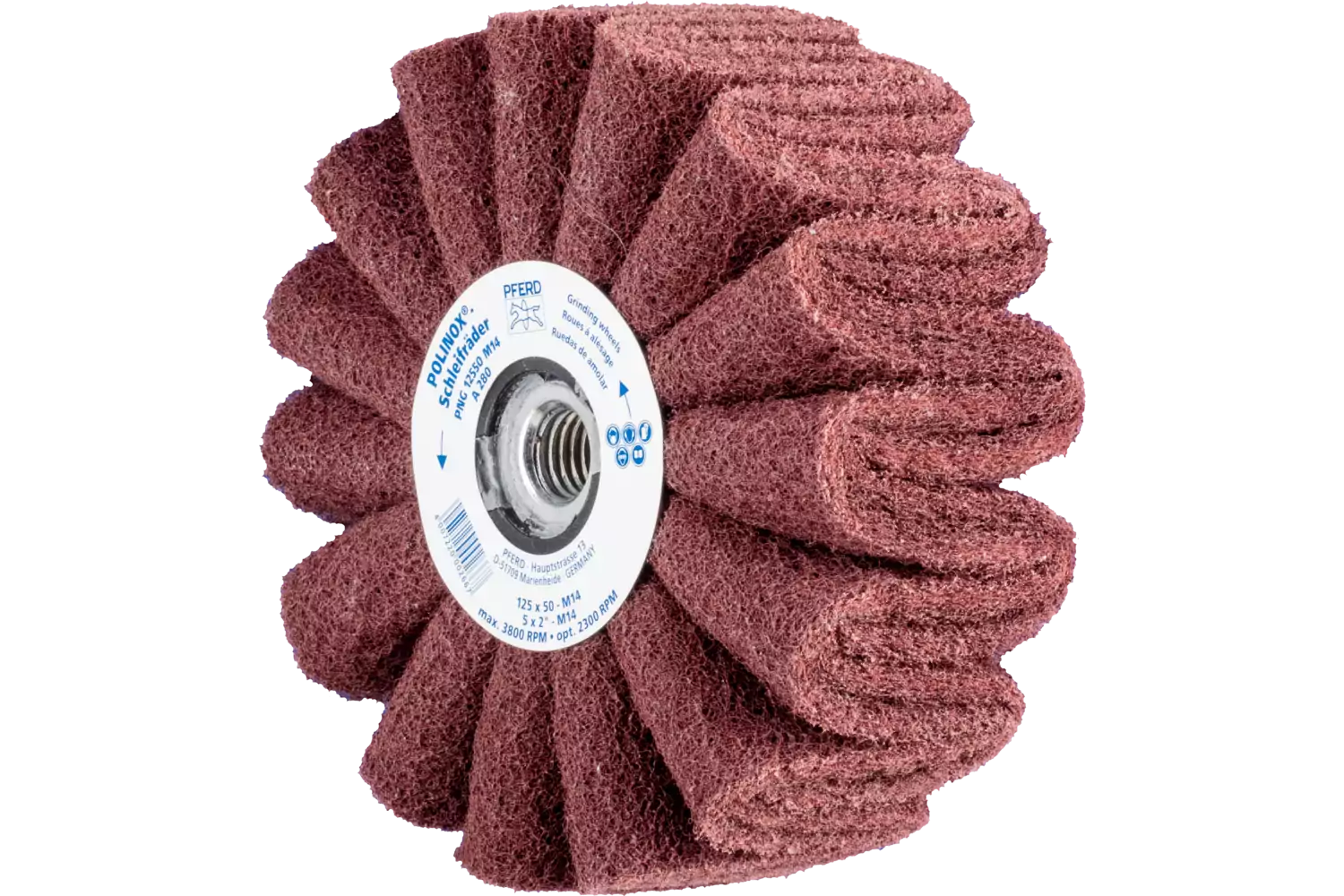POLINOX non-woven unmounted grinding wheel PNG dia. 125x50 mm thread M14 A280 for fine grinding and finishing 1