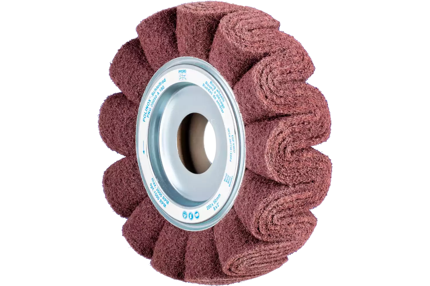 POLINOX non-woven unmounted grinding wheel PNG dia. 200x50 mm centre hole dia. 44 mm A180 for fine grinding and finishing 1