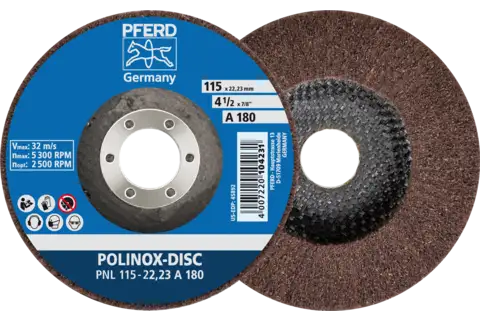 POLINOX Vlies-Schleifdisc PNL Ø 115 mm Bohrung-Ø 22,23 mm A180 für Feinschliff und Finish 1