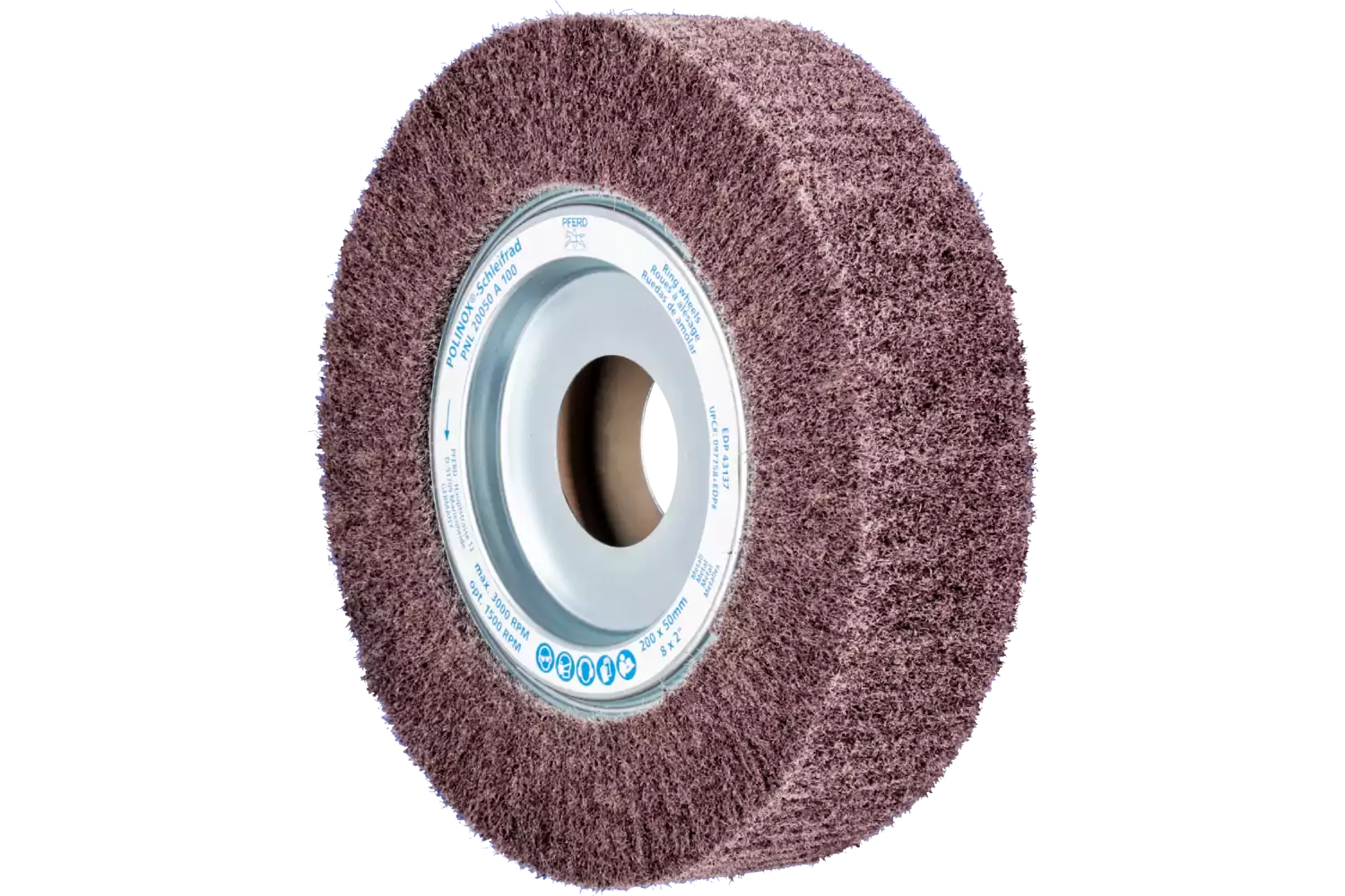 POLINOX non-woven unmounted grinding wheel PNL dia. 200x50 mm centre hole dia. 44 mm A100 for fine grinding and finishing 1