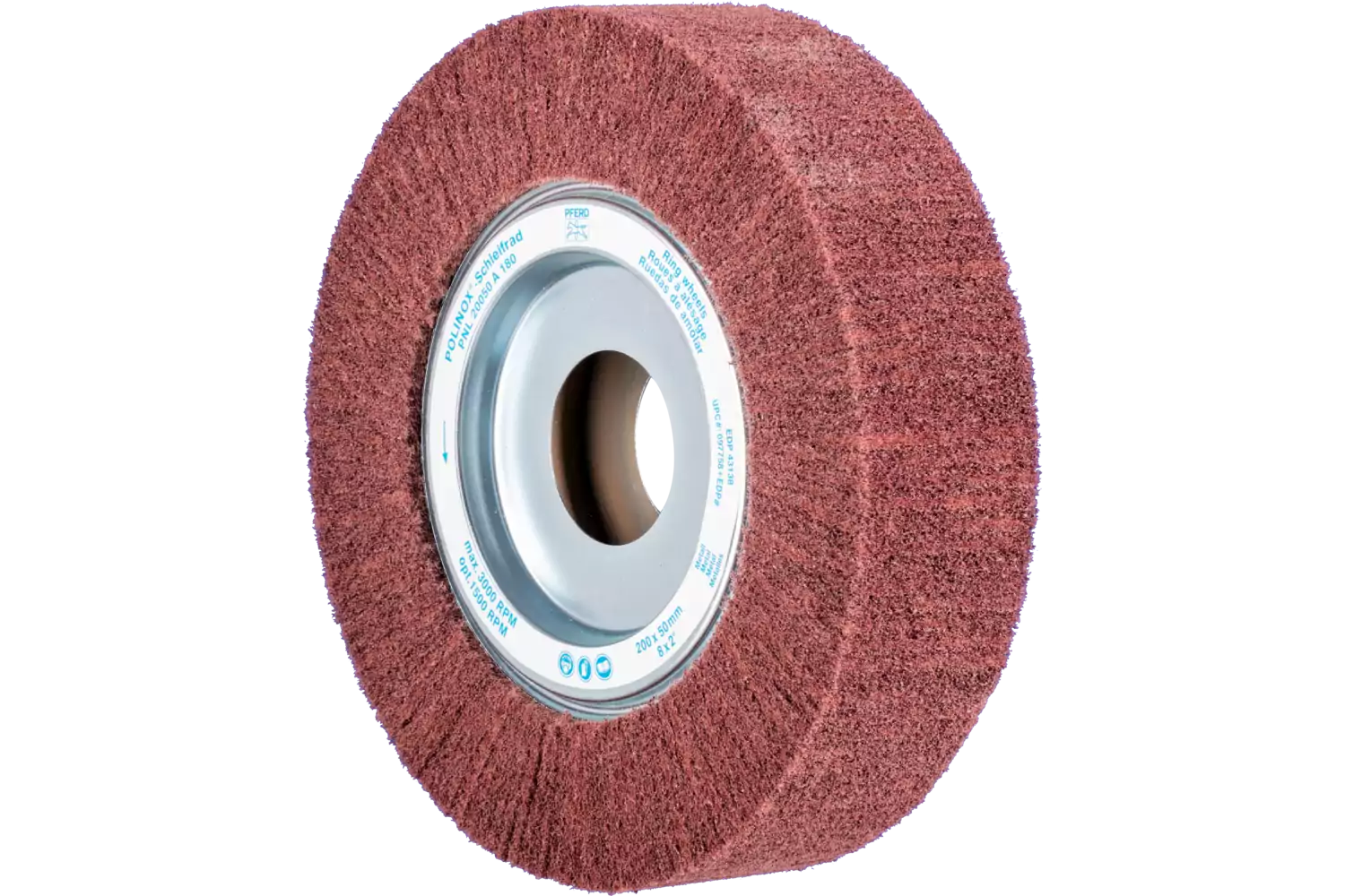 POLINOX non-woven unmounted grinding wheel PNL dia. 200x50 mm centre hole dia. 44 mm A180 for fine grinding and finishing 1
