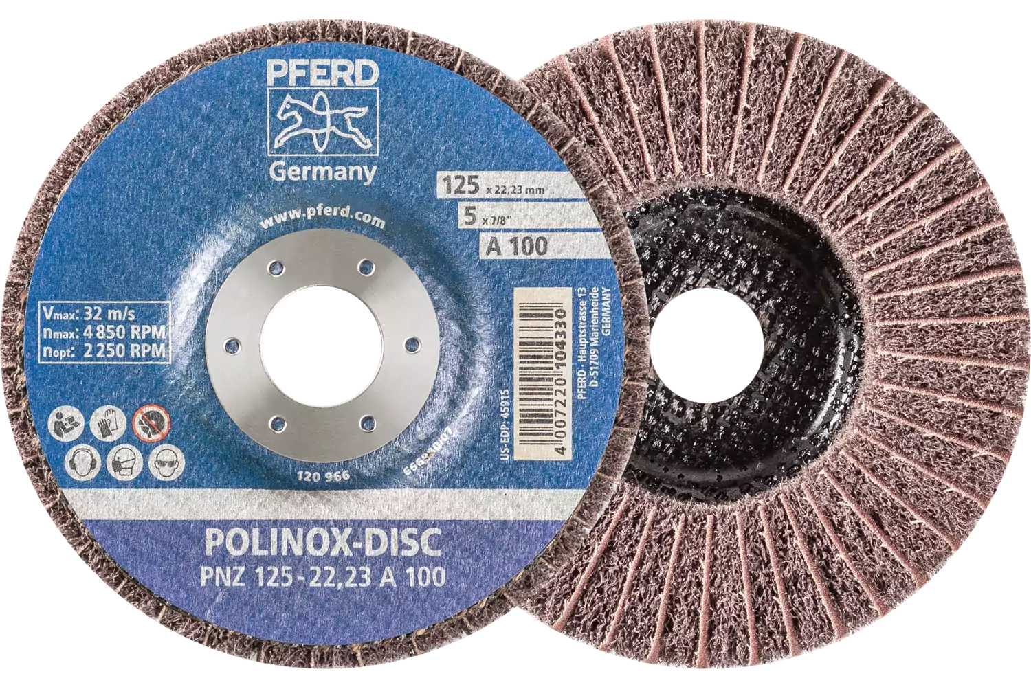Disque abrasif en non-tissé POLINOX PNZ Ø 125 mm, alésage Ø 22,23 mm, A100 pour ponçage fin et finition 1
