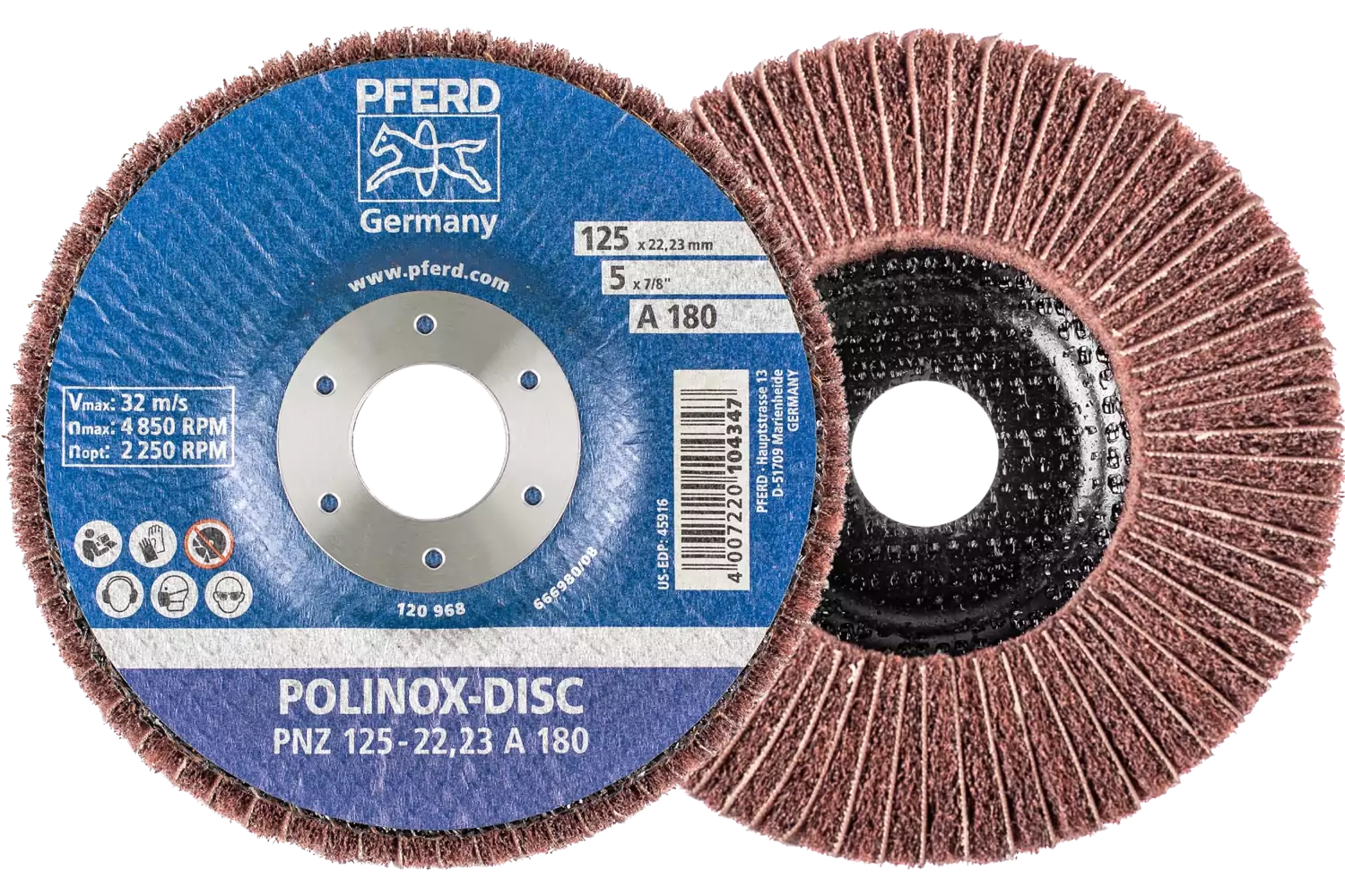 POLINOX Vlies-Schleifdisc PNZ Ø 125 mm Bohrung-Ø 22,23 mm A180 für Feinschliff und Finish 1