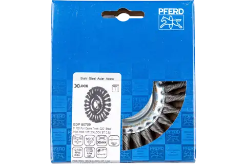 Wheel brush knotted RBG dia. 125x12 hole 22.2 mm/X-LOCK steel wire dia. 0.50 mm angle grinders 2