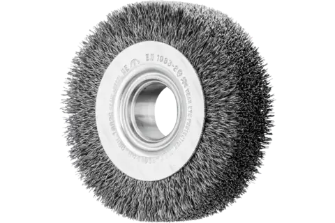 Wheel brushes crimped, wide, universal use, with hole
