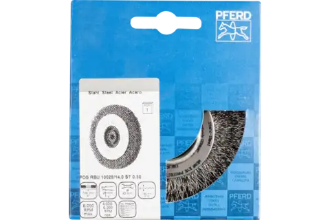 POS wheel brush wide crimped RBU dia. 100x28xvariable hole steel wire dia. 0.30 bench grinder 2
