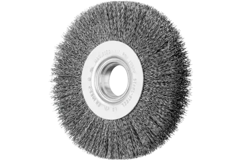 Wheel brushes crimped, wide, universal use, with hole