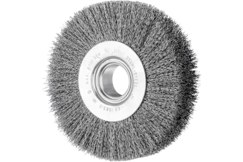 wheel brush wide crimped RBU dia. 125x28xvariable hole steel wire dia. 0.30 bench grinder 1