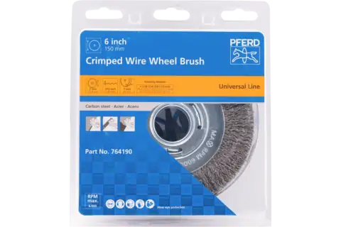 POS wheel brush wide crimped RBU dia. 150x25xvariable hole steel wire dia. 0.30 universal bench grinder 2