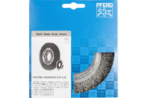 POS wheel brush wide crimped RBU dia. 150x25xvariable hole steel wire dia. 0.30 bench grinder 2