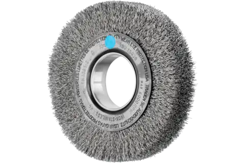 POS wheel brush wide crimped RBU dia. 150x38xvariable hole stainless steel wire dia. 0.30 bench grinder 1