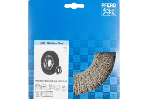 POS wheel brush wide crimped RBU dia. 180x25xvariable hole stainless steel wire dia. 0.30 bench grinder 2