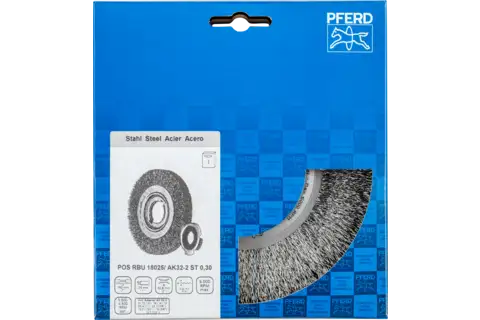 POS wheel brush wide crimped RBU dia. 180x25xvariable hole steel wire dia. 0.30 bench grinder 2