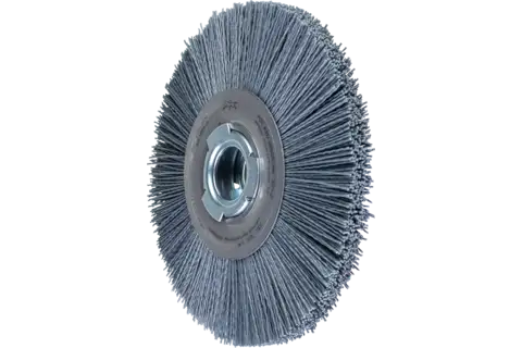 Spazzola a disco larga con filo non ritorto RBU Ø 200x25xvari. , filamento in SiC Ø 1,10 mm, granulo 120, smerigliatrice da banco 1