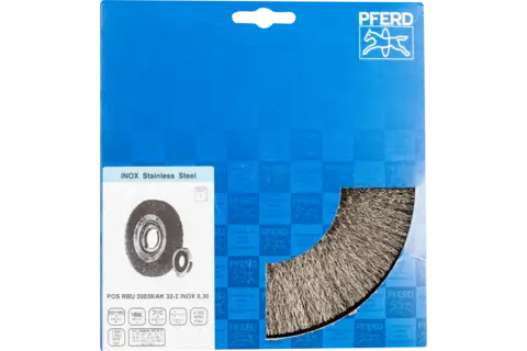 POS wheel brush wide crimped RBU dia. 200x38xvariable hole stainless steel wire dia. 0.30 bench grinder 2