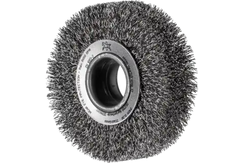 POS wheel brush wide crimped RBU dia. 80x20xvariable hole stainless steel wire dia. 0.15 bench grinder 1
