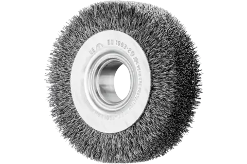 POS wheel brush wide crimped RBU dia. 80x20xvariable hole steel wire dia. 0.15 bench grinder 1