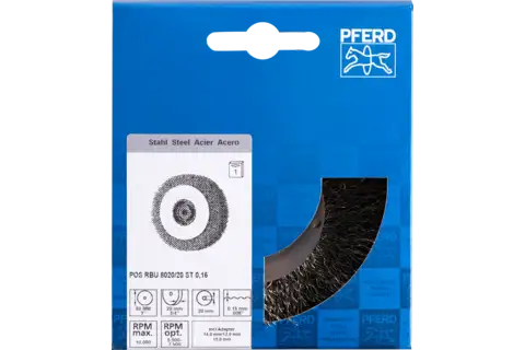 POS wheel brush wide crimped RBU dia. 80x20xvariable hole steel wire dia. 0.15 bench grinder 2