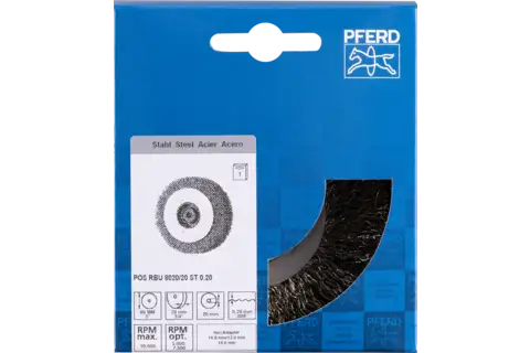 POS wheel brush wide crimped RBU dia. 80x20xvariable hole steel wire dia. 0.20 bench grinder 2