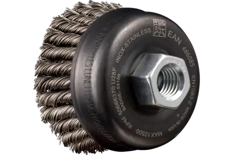 POS cup brush 2 rows knotted TBG HD dia. 65 mm M14 stainless steel wire dia. 0.50 mm angle grinders 1