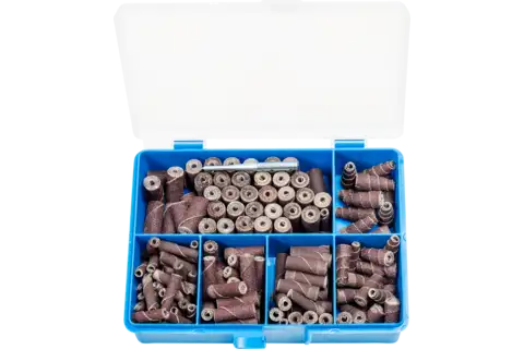 POLIROLL-SET Inhalt 150 Stk. zylindrische und konische Schleifrollen mit Werkzeughalter 1