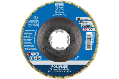 POLIVLIES flap disc PVL aluminium oxide dia. 115 mm hole 22.23 mm/X-LOCK A100G for fine grinding 3