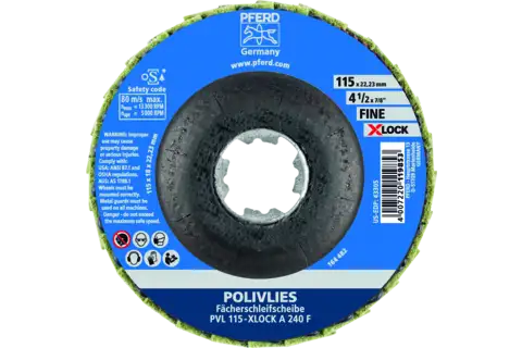POLIVLIES flap disc PVL aluminium oxide dia. 115 mm hole 22.23 mm/X-LOCK A240F for fine grinding 3