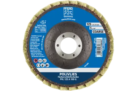 POLIVLIES flap disc PVL aluminium oxide dia. 125 mm hole 22.23 mm A100G for fine grinding 3