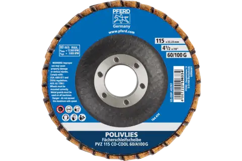 POLIVLIES flap disc PVZ ceramic dia. 115 mm hole 22.23 mm CO-COOL60/A100 G for fine grinding 3