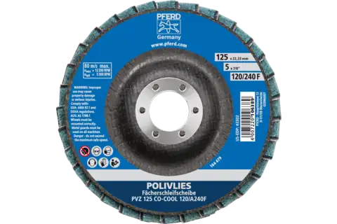 POLIVLIES-Fächerscheibe PVZ Keramik Ø 125 mm Bohrung 22,23 mm CO-COOL120/A240F für Feinschliff 3