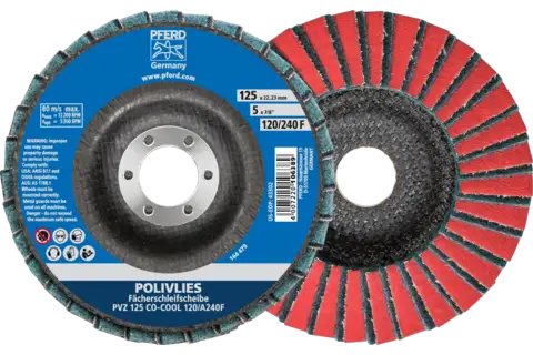 POLIVLIES flap disc PVZ ceramic dia. 125 mm hole 22.23 mm CO-COOL120/A240F for fine grinding