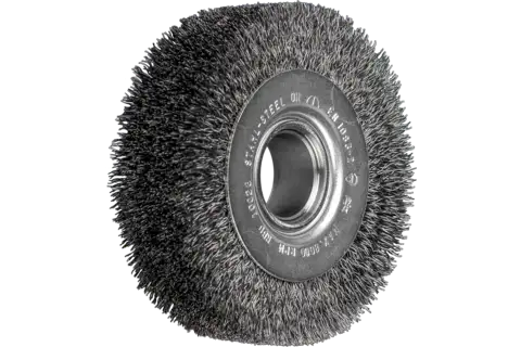 Wheel brushes crimped wide, industrial use with hole