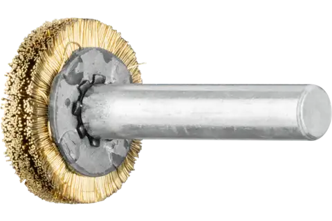 Szczotka tarczowa niepleciona RBU Ø20 × 4 mm trzpień Ø6 mm drut mosiężny Ø0,20 1