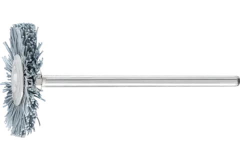 Miniaturowa szczotka tarczowa RBU Ø22 × 2 mm trzpień Ø2,34 mm włókno SiC Ø0,25 ziarno 800 1