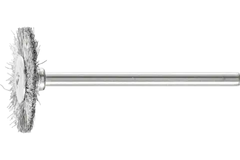 Miniaturowa szczotka tarczowa RBU Ø22 × 2 mm trzpień Ø3 mm drut ze stali nierdzewnej Ø0,10 1
