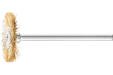 Miniaturowa szczotka tarczowa RBU Ø22 × 2 mm trzpień Ø3 mm drut mosiężny Ø0,10 1