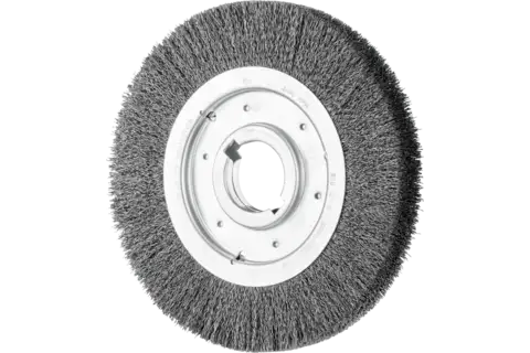 Spazzola a disco larga con filo non ritorto RBU, foro Ø 250x30xvariabile, filo d’acciaio Ø 0,30, smerigliatrice da banco 1