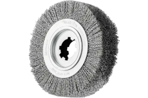 Deburring brush crimped RBU dia. 250x60x50.8 mm hole stainless steel cord wire dia. 0.35 mm stationary 1