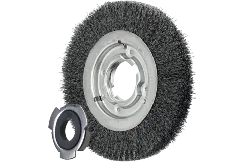 Wheel brushes crimped wide, industrial use with hole